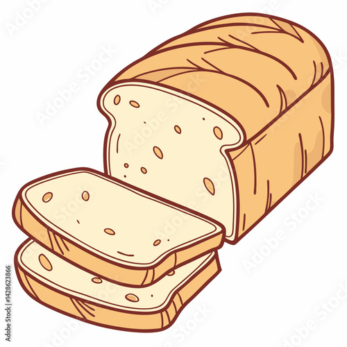 Vector Flat Color Whole Wheat Bread isolated on white background