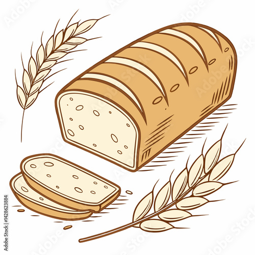 Vector Flat Color Whole Wheat Bread isolated on white background