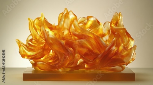 Obraz na płótnie Abstract Orange Sculpture with Flowing Wave-Like Forms w salonie