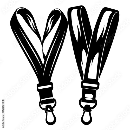 Two black lanyard straps with metal clasps arranged in a stylish manner