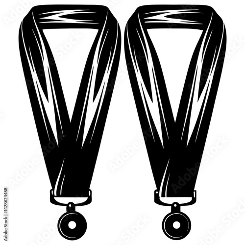 Two monochrome medals with ribbon, representing achievement, success, and accomplishment