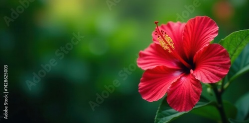 Vibrant red hibiscus blooms, lush tropical leaves , bloom, blossom