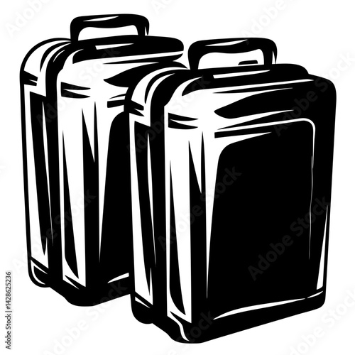 A pair of black and white retro suitcases sitting side by side