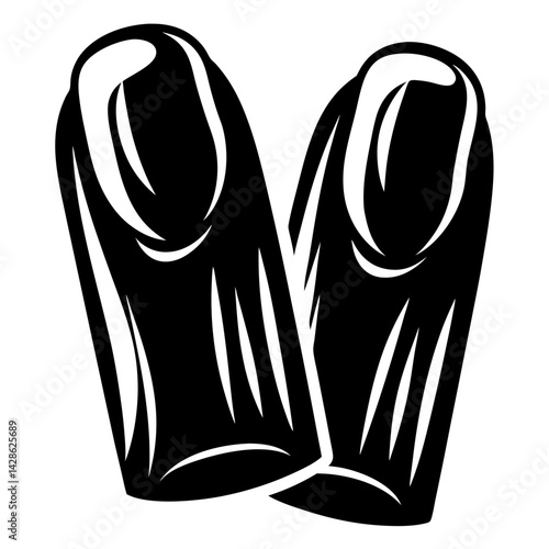 Stylized black and white illustration of diving flippers for water activity