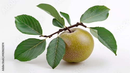 Wallpaper Mural Green Apple With Branch And Leaves On White Background Detailed Still Life Torontodigital.ca