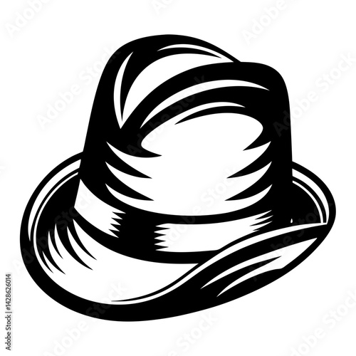 Black and White Depiction of a Classic Fedora Hat in Simple Illustration