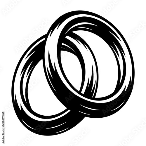 Two interlocking wedding rings symbolize commitment and eternal love in minimalist design
