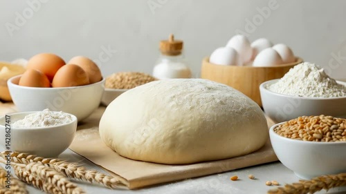 Preparing dough with fresh ingredients on a kitchen countertop for baking