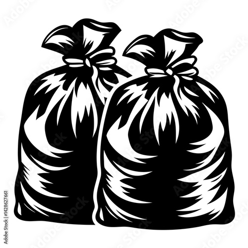 Two Tied Black Bags A Silhouette Depiction of Waste Management