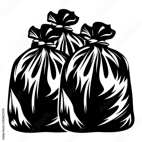 Trio of Black Garbage Bags Ready for Disposal in a Bold Silhouette