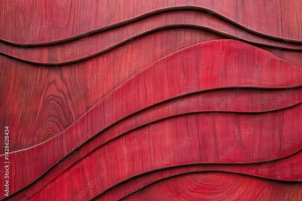 Abstract Red Wood Texture with Wavy Patterns and Smooth Finish