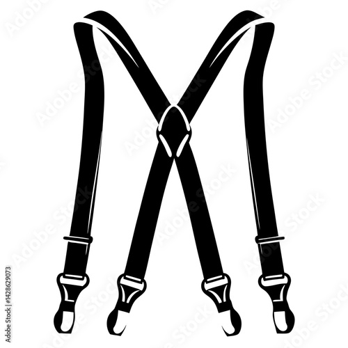 Illustration of Black Suspenders on White Background for Clothing and Accessories
