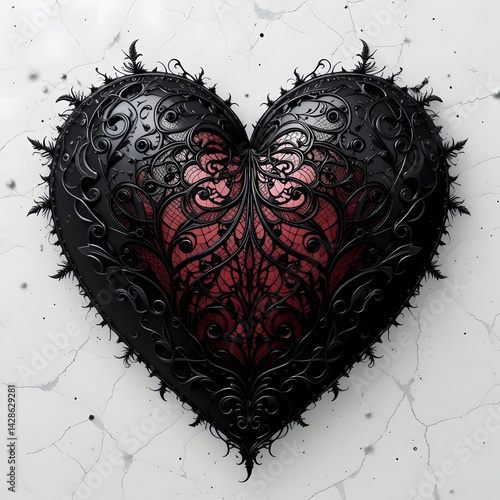 Intricate Black Lace Heart: A Dark Romantic Masterpiece of Gothic Art