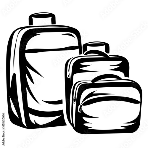 Stylized black and white luggage set ready for international travel journey