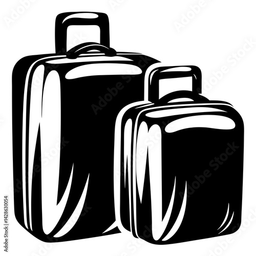 Two black suitcases of different sizes stacked in front of each other