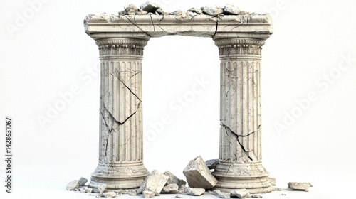 Minimalistic artwork showcasing the elegance of damaged marble columns.