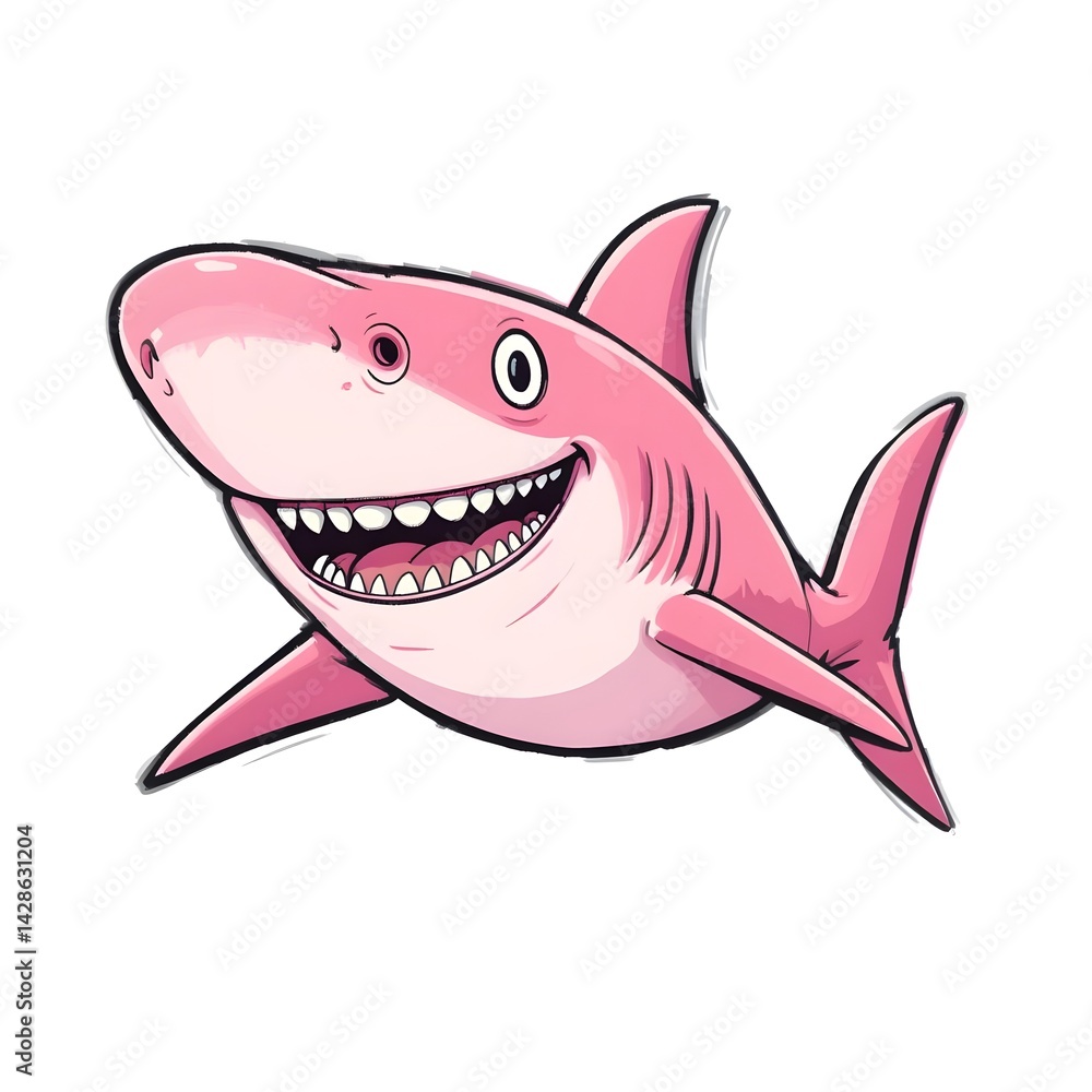 Fototapeta premium A Delightful Pink Shark Cartoon Illustration A Cheerful Aquatic Creature Design