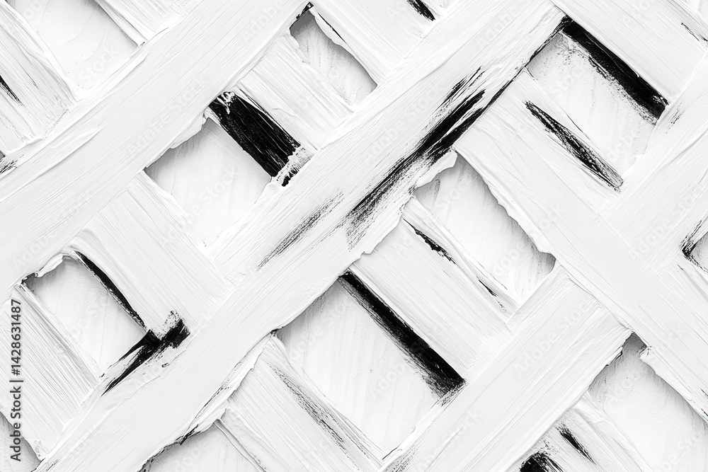 Abstract Texture of White Lattice with Black Brush Strokes