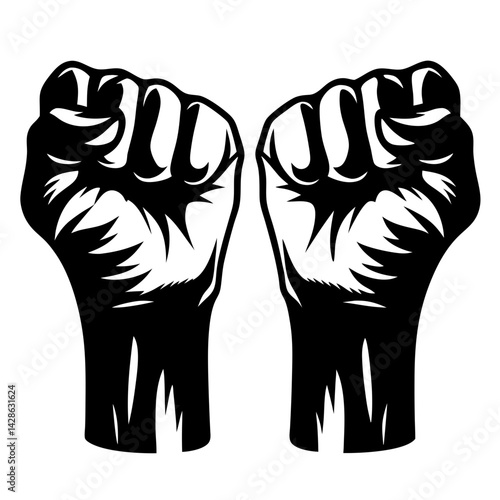 Double Black Power Fist Symbolizing Solidarity, Resistance, and the Fight for Justice