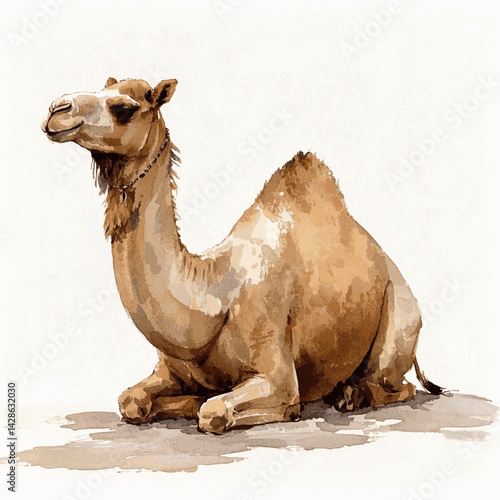Oasis mirage camel stand isolated watercolor vector illustration svg