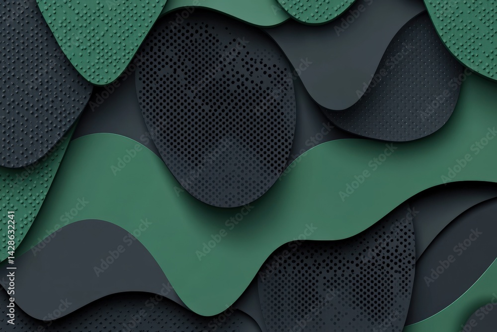 Abstract Textured Design with Wavy Patterns in Shades of Green
