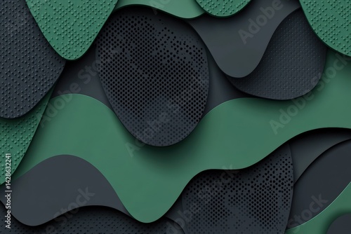 Obraz na płótnie Abstract Textured Design with Wavy Patterns in Shades of Green w salonie