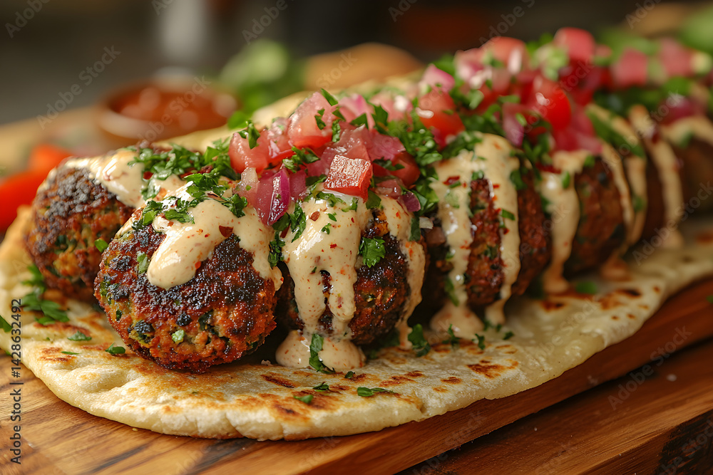 Golden falafel balls served with pita bread and tahini sauce