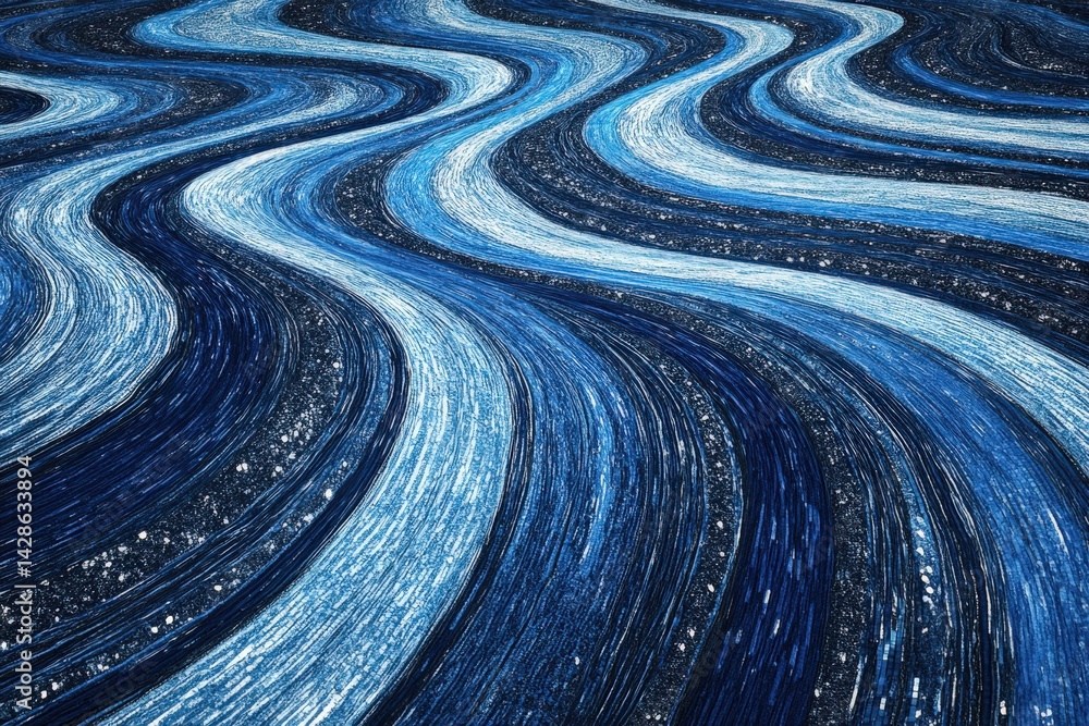 Abstract Water Waves in Shades of Blue and White with Sparkles