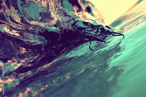Obraz na płótnie Abstract Waves and Flowing Water with Colorful Light Effects w salonie