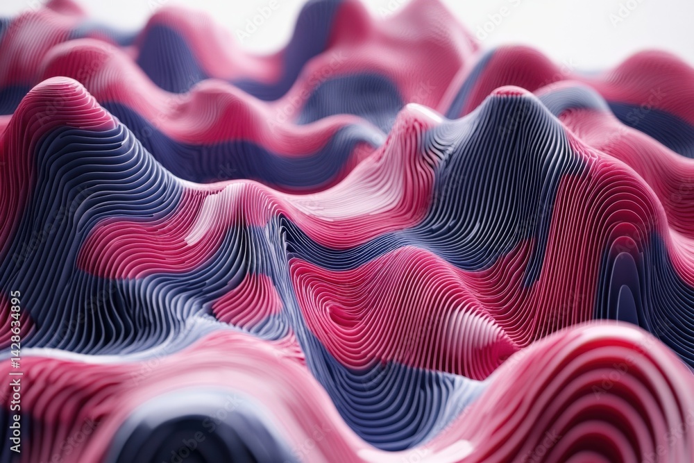 Abstract Waves of Colorful Lines in Pink and Blue Tones
