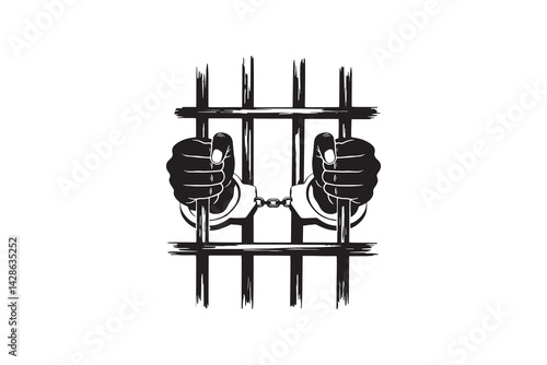 Prisoner Hands Behind Bars Silhouette Vector