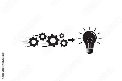 Innovation Process Silhouette with Gears and Lightbulb