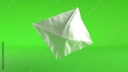 Obraz na płótnie Abstract White Paper Object Floating on Bright Green Background w salonie