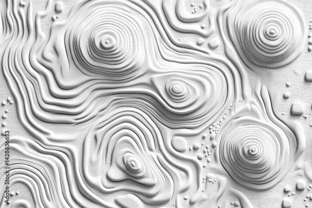 Abstract White Topographic Surface with Fluid Curves and Patterns
