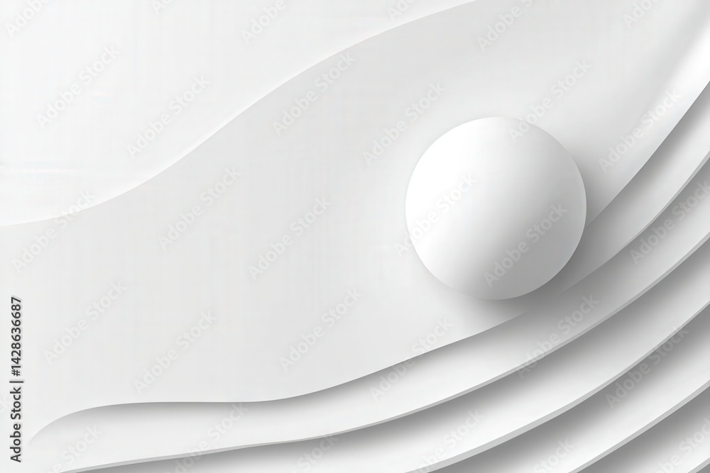 Abstract White Wave and Sphere in Minimalistic Modern Design