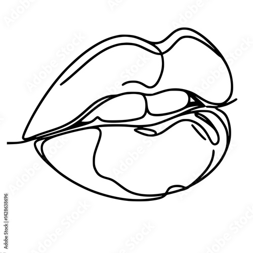Minimalist line art of lips in a seductive pose  