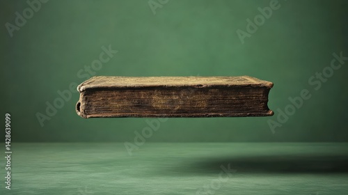 Obraz na płótnie Antique Book Suspended in Air with Soft Green Background w salonie