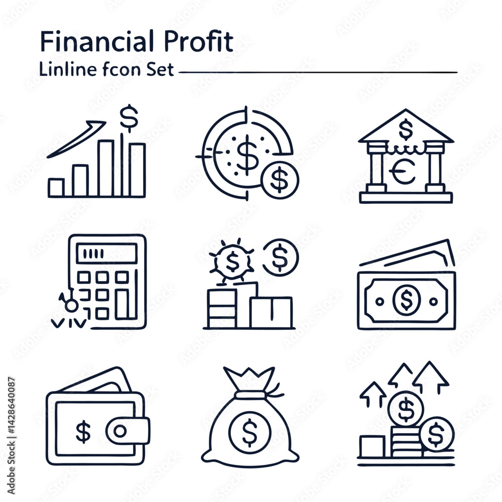 Financial Profit Web Icon Set in Line Style – Money Income Icons Featuring Savings, Finance, Growth, Investment, Payments, Earnings, Management & More – Editable Stroke Financial Profit Web Icon Set in Line Style – Money Income Icons Featuring Savings, Finance, Growth, Investment, Payments, Earnings, Management & More – Editable Stroke