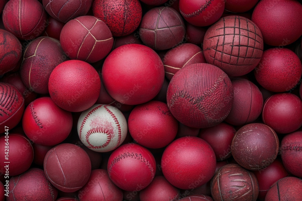 Assorted Red Sports Balls on Surface for Creative Background Use