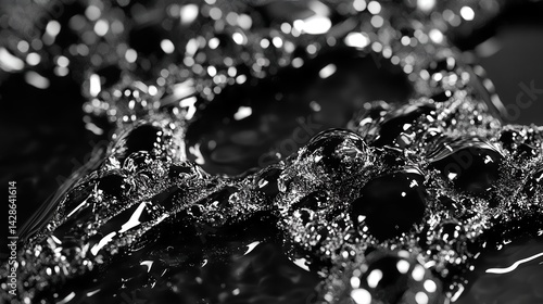 Obraz na płótnie Black and White Abstract Water Bubbles with Soft Light Reflection w salonie