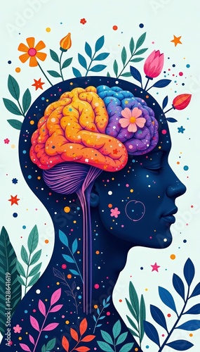 Simple and modern illustration of brain health and self-care practices, mental health, balance