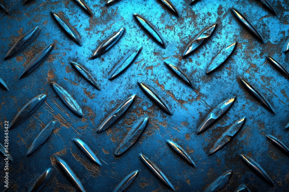 Blue Metallic Diamond Plate Texture with Rusty Surface Details Blue Metallic Diamond Plate Texture with Rusty Surface Details