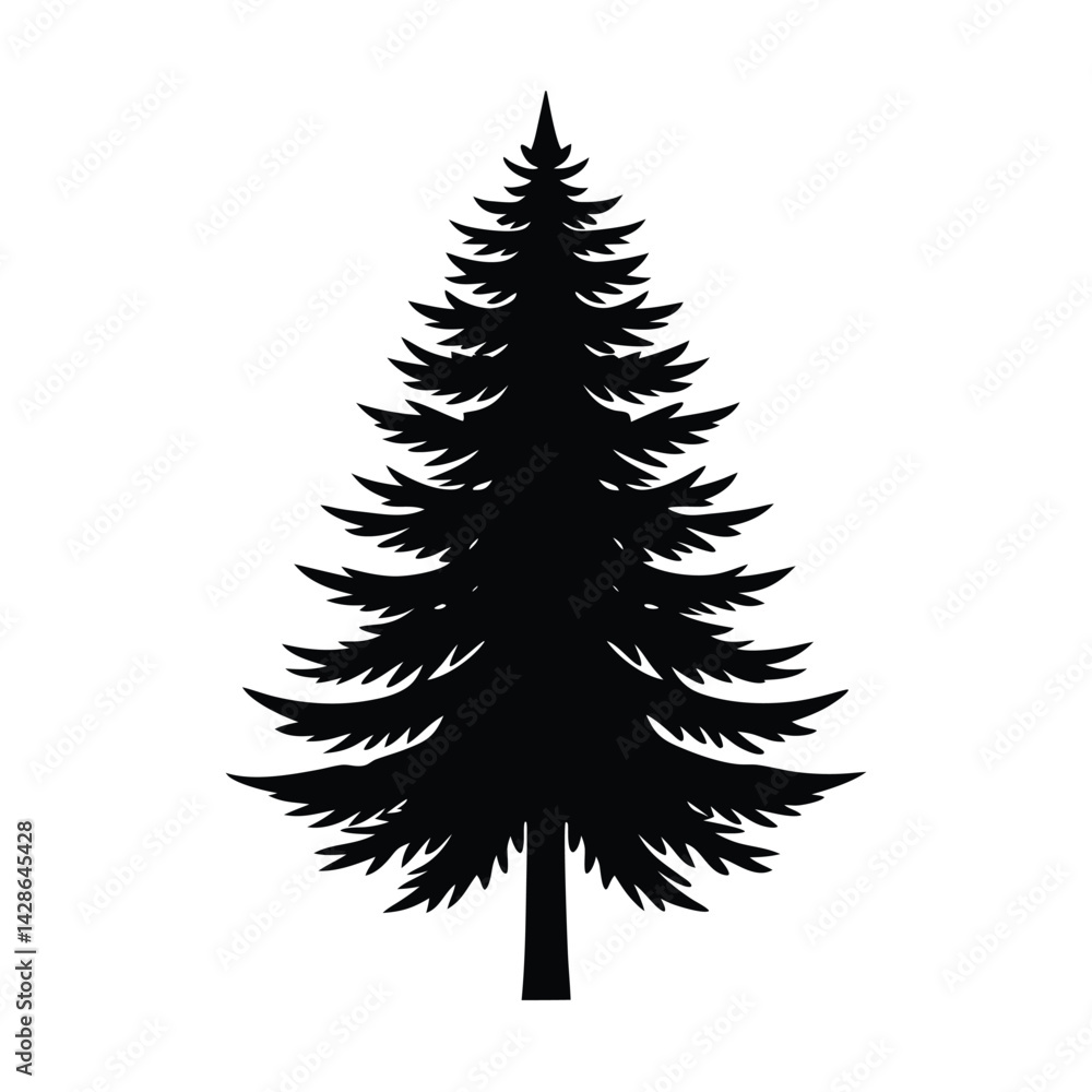 Obraz premium Simple Pine Tree Silhouette Icon on White Background