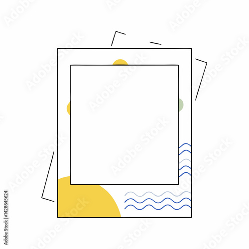 Create stylish photo overlay with blank center for customization, featuring abstract shapes and waves, on white background, commercial use