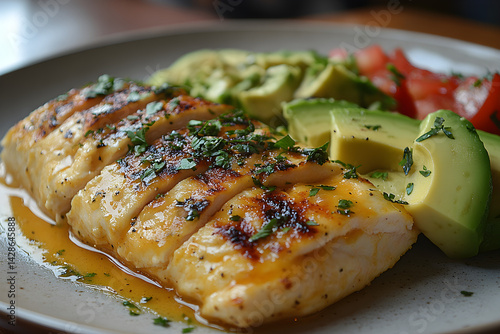 Obraz na płótnie Grilled chicken wrap with cheese, avocado, and a tangy dressing w salonie