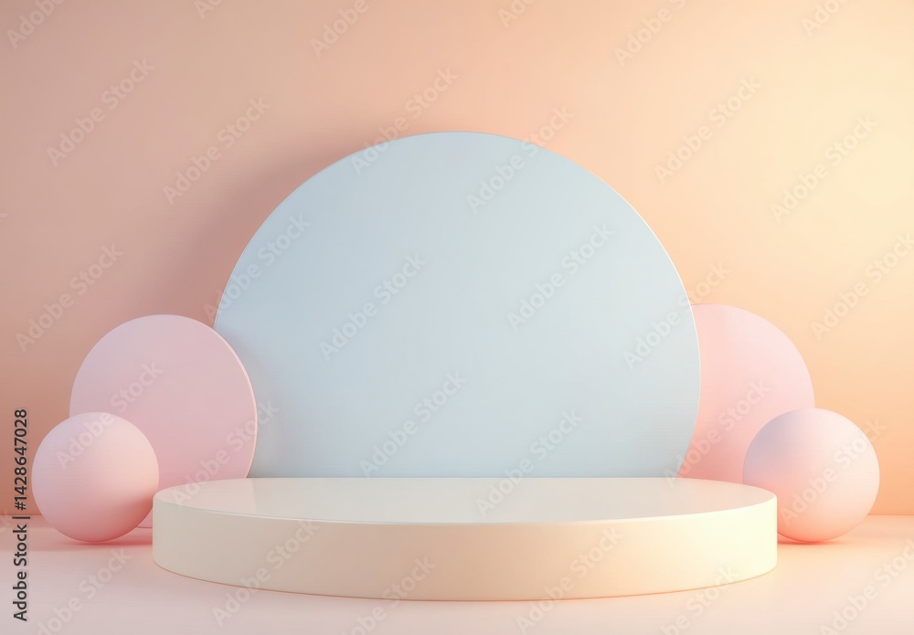 Fototapeta premium Minimalist Studio Setup with Round Shapes in Soft Pastel Colors