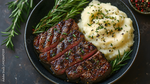 Obraz na płótnie Grilled lamb chops with rosemary and garlic served with mashed potatoes w salonie