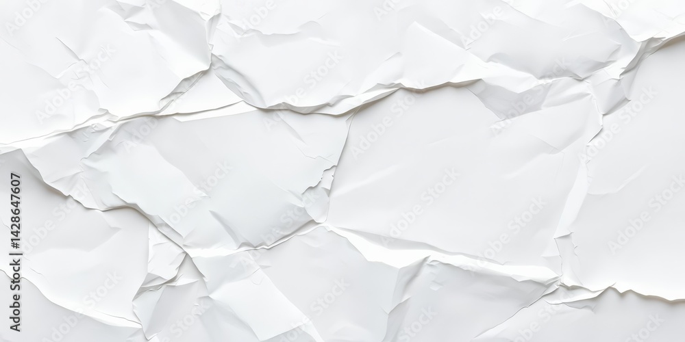Obraz premium Abstract white crumpled paper texture with deep creases and folds, vignette, crumpled texture