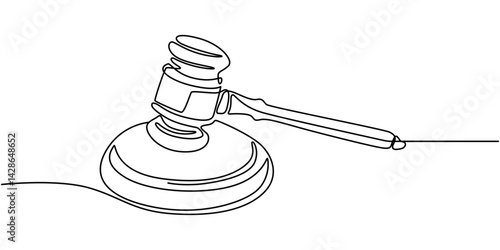 Gavel Continuous Line Icon, Gavel continuous line drawing with color shapes, Continuous Line Drawing of Auction Icon. Hand Drawn Symbol Vector Illustration, One Continuous Line Drawing of Auction Icon