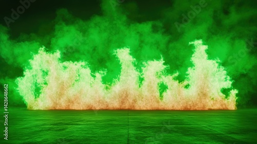 Obraz na płótnie Bright Green and Orange Flame Effect with Dramatic Smoke Background w salonie
